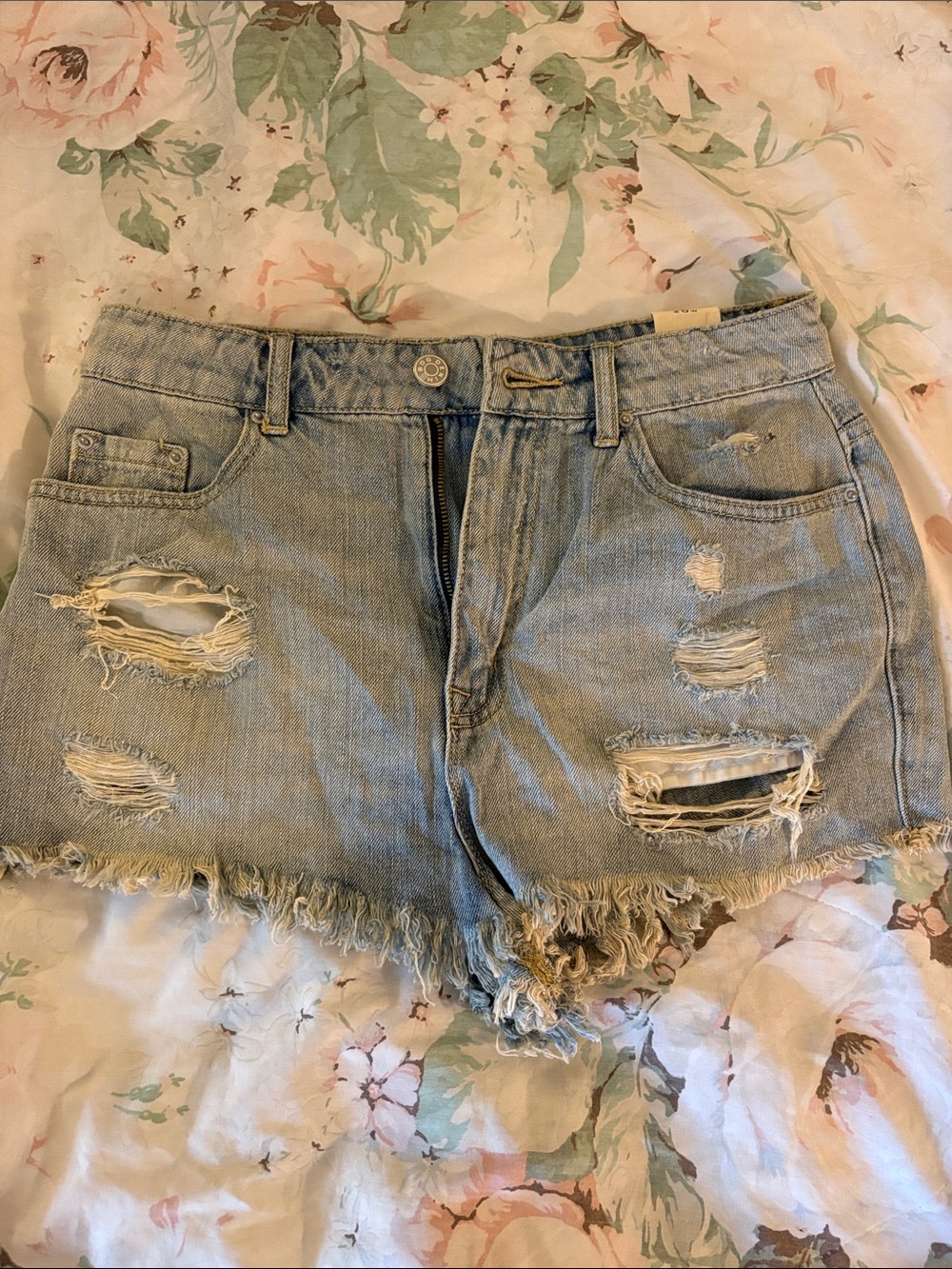 BDG Light Blue Distressed Denim Cutoff Shorts
